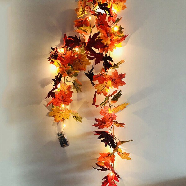 Halloween LED Höst Höst Lönnlöv Garland hängande dekorationer maple leaf+lights