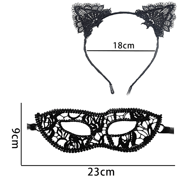 Halloween Catwoman -setti, Musta Pitsi Kissan Korvat Seksikäs Maskaradi Silmämaski shape4