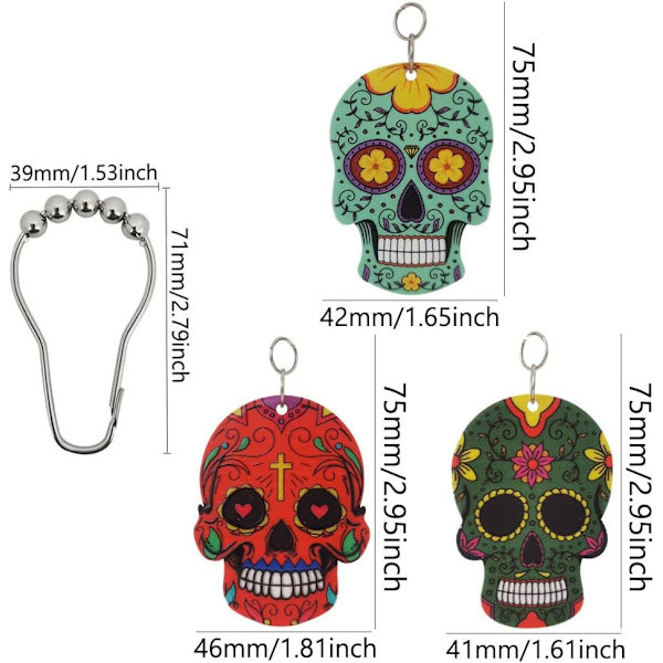 Skull Duschgardinkrokar för Halloween set