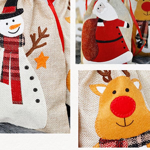 3-Pack Christmas Ren Santa Snowman Xmas Presentpåse med Elk