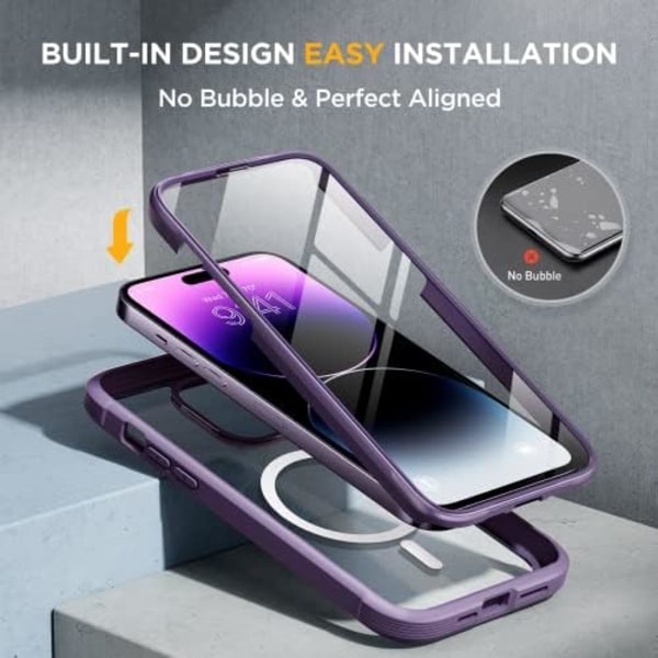 Miracase Glass Series Designad för iPhone 14 Pro Max Case 6,7 tum, [2023 Upgrade] Bumper Case med inbyggd 9H härdat glas Scr Noble Purple-B