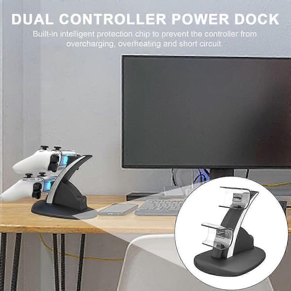 Dobbelt Controller Opladerstation med LED-indikator Hurtig Opladningsdock Stand Kortslutningsforebyggende Oplader til PS 5