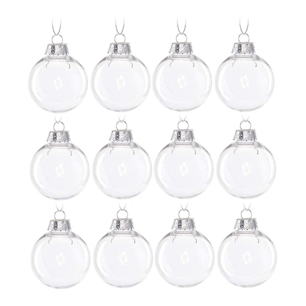 12 st jul transparent boll, fyllbar sfär prydnad för julgran silver