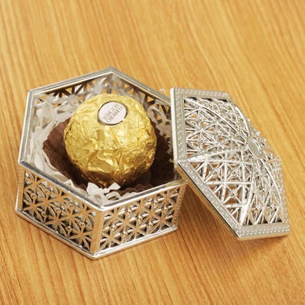 Retro plast ihåliga smycken förvaringsbox box prydnadsföremål Organizer Bröllopsfavorit box-silver Hexagon