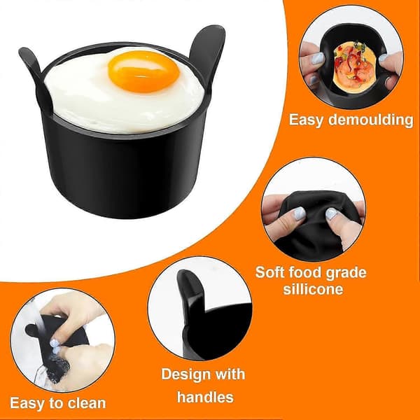 Silikone Ramekin Sæt med 4 til Airfryer, Pocherede Æggeforme, Mikrobølgeovn Æggeforme til Airfryer, Bageforme til Souffléretter, Cu-