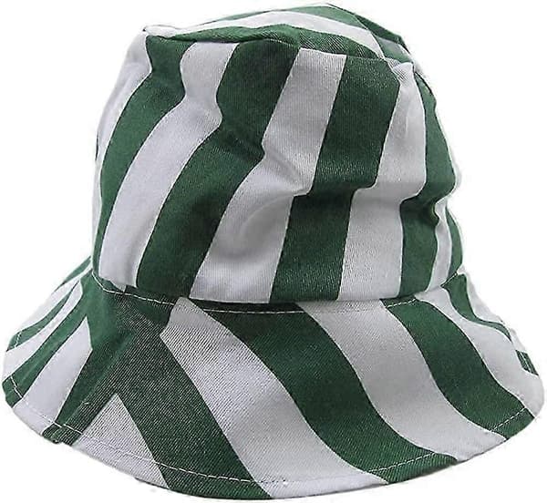 Unisex Vertikale Striper Bøttehatt Sammenleggbar Solhatt Cosplay Kostyme Anime Grønn-Hvit