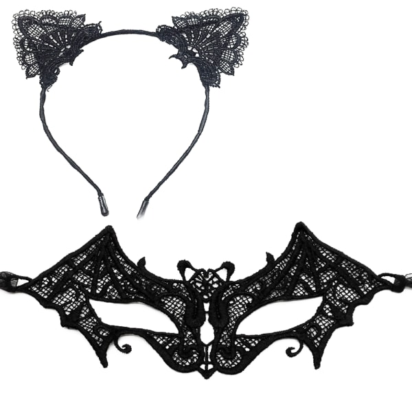 Halloween Catwoman Set, Spets kattöron Sexig maskerad ögonmask shape6