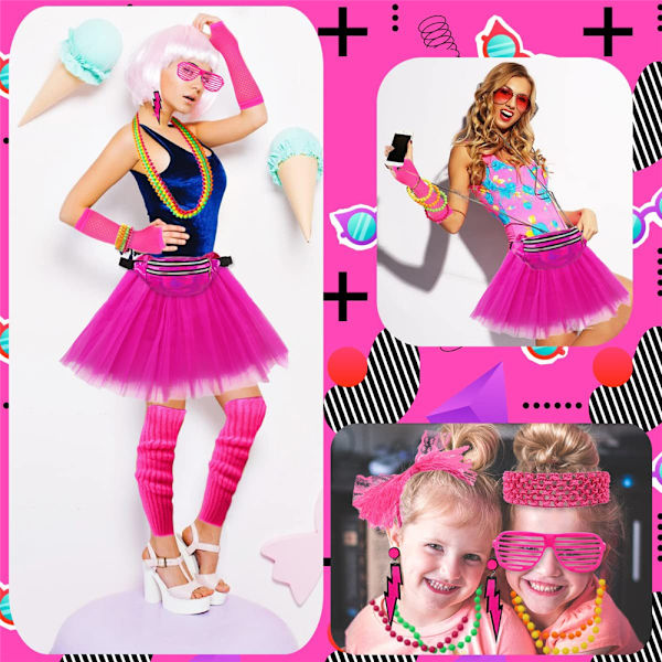 Halloween 80-tal Vintage Party Cosplay rekvisita Set Retro Tutu kjol rose red