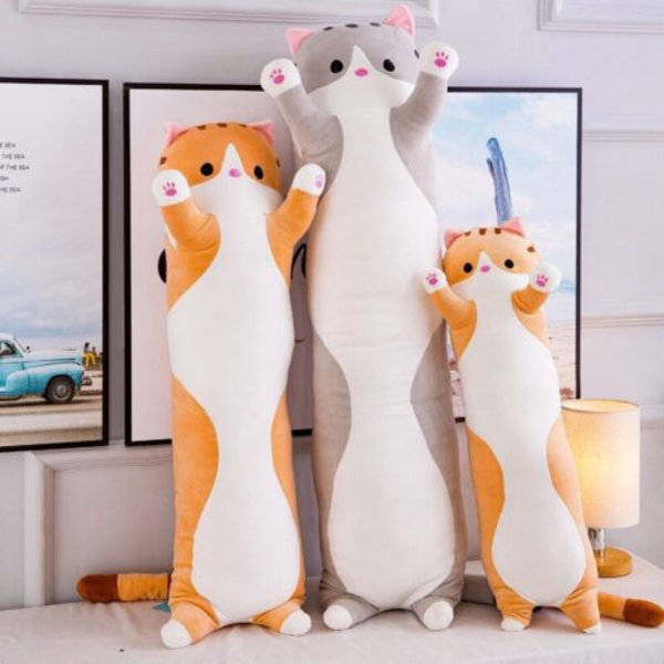 Lång söt katt gosedjur plysch leksak docka kudde mjuk kudde -1  90cm Brown 50cm