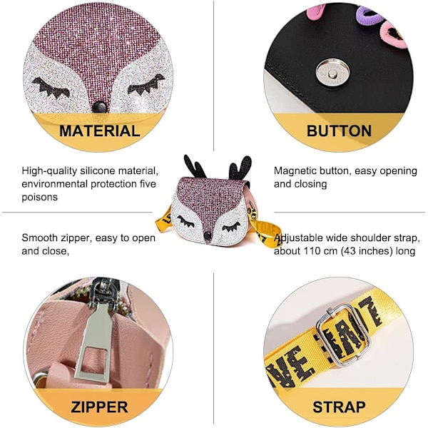 Söt ren handväska Crossbody axelväska med justerbara remmar Toddler Barnväska Presenter för små flickor (rosa) NO:8