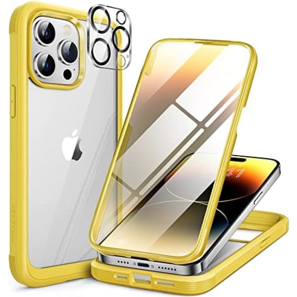 Miracase Glass Series Designad för iPhone 14 Pro Max Case 6,7 tum, [2023 Upgrade] Bumper Case med inbyggd 9H härdat glas Scr Lemon Yellow