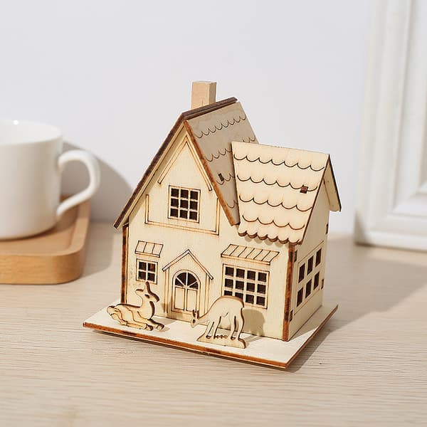 1st Xmas Mini Hus Ornament Kreativt Bordpynt Lysende Hus Ornament