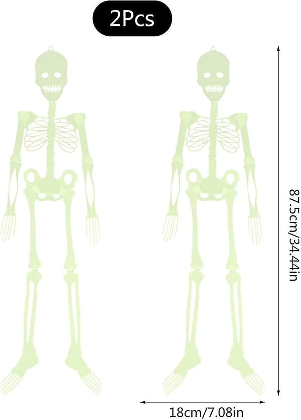 Halloween Lysende Skelet, 2 dele 90cm Halloween Lysende Skelet rekvisitter