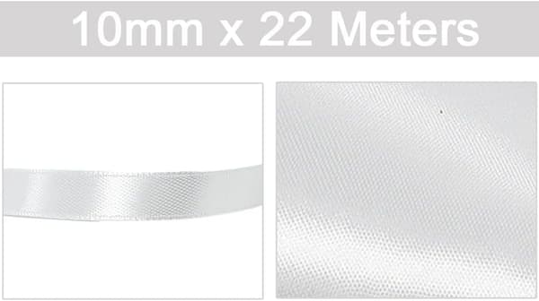 Hvit satengbånd 10mm x 22m, satengbånd til gaveinnpakning