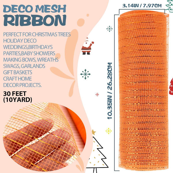Deco Mesh Band, 10 tum x 30 fot varje rulle Metalliskt mesh