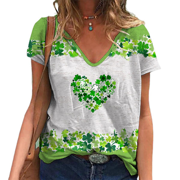 St. Patricks Day Kvinder V-hals T-shirt Bluse Casual Løs Top C M