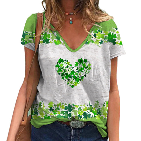 St. Patrick's Day Kvinner V-hals T-skjorte Bluse Casual Løs Topp C 2XL