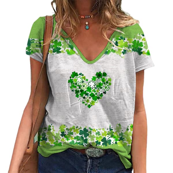 St. Patrick's Day Kvinner V-hals T-skjorte Bluse Casual Løs Topp C L