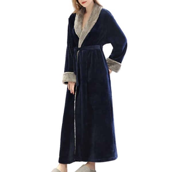 Long Robe Warm Håller badrocken varm Nattlinne Hudvänlig Navy Blue XL