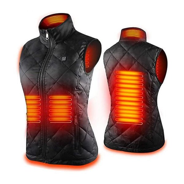 Opvarmet vest til kvinder med 4 varmezoner, halsvarmejakke sort XXL black xxl