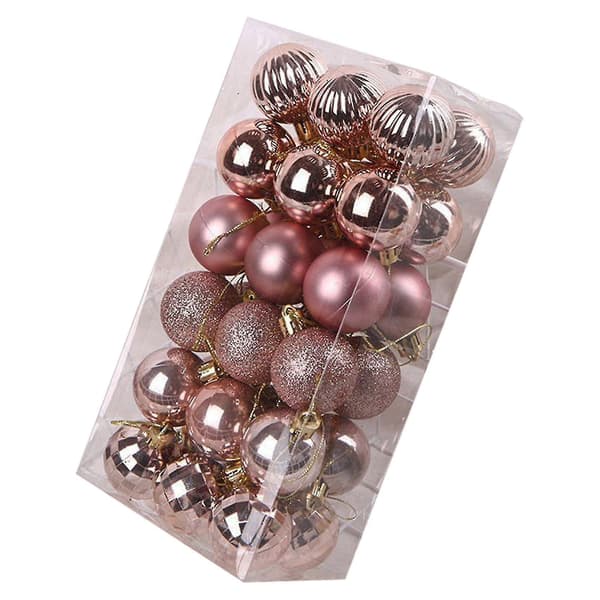 36 stk. 4 cm Plast Julekugle Pearly Matte Lysformet, rosaguld Hy