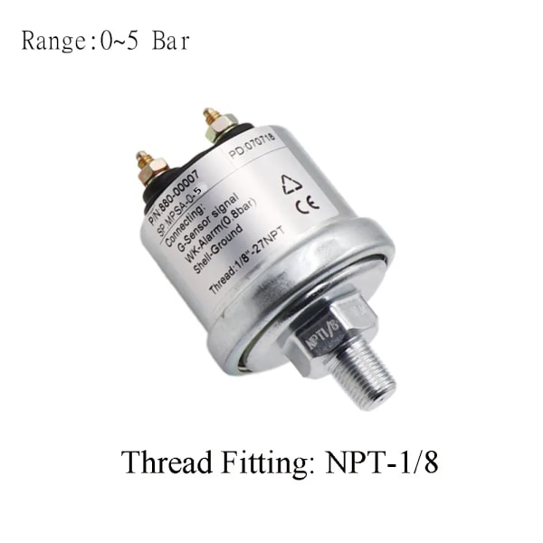 Motoroljetryckssensor med mätområde 0~5 bar /0~10 bar passande för bilbåt oljetrycksmätare M10 & NPT-1/8 5 Bar NPT1-8