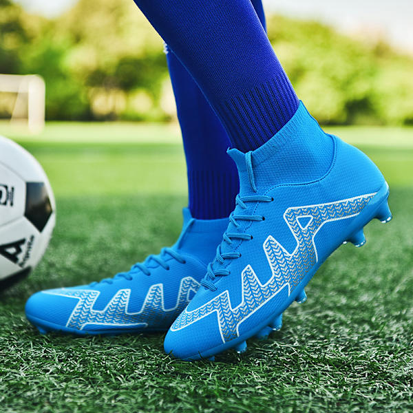 Fotbollsskor Herr Outdoor High Top Spike Ceats Fotbollsskor Professionell friidrott träningsskor blue EU39