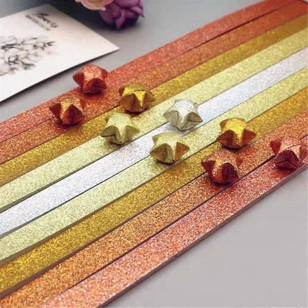 520 ark glitterpapper vikpapper stjärnor pappersremsor lyckostjärnor dekoration vikpapper för handkonst, lila