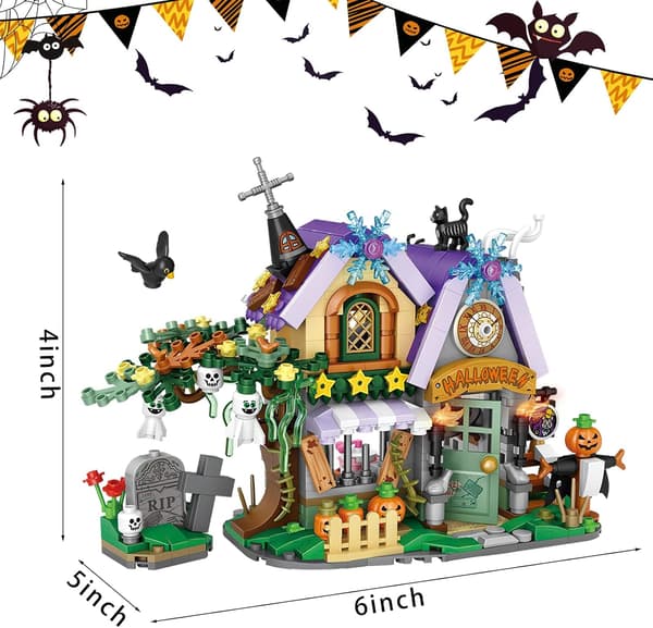 Halloween Haunted House Mini Bricks Byggleksaker - Ghost Vampire Building Kit för barn, Halloween-visningsmodell Spökhusfestpresent