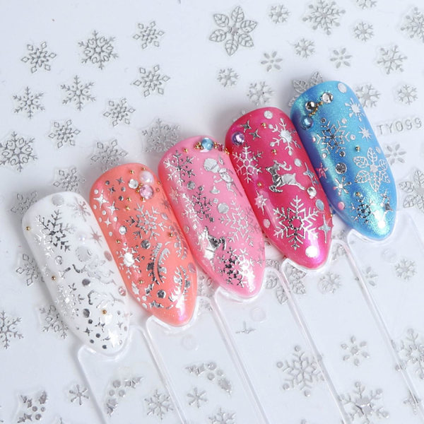 Snowflake Nail Stickers - 3D Snowflake Winter Decals för jul