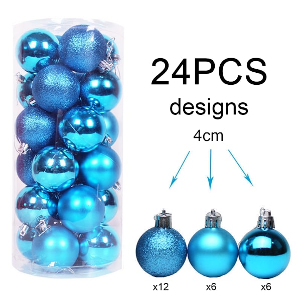 24-pack julbollsdekorationer 40 mm splittringssäker Färgglad Lake Blue