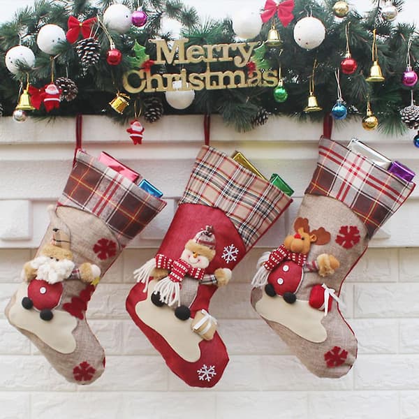 3st/ set Jul Hängstrumpor Santa Snowman Renpresent Anti-Flash White