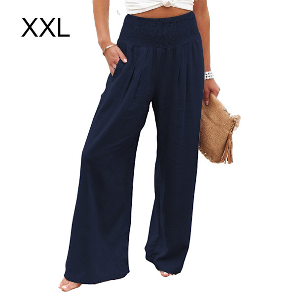 Dame Sommerbukser Lommer Løse Casual Wide Leg Lounge Dark Blue XXL