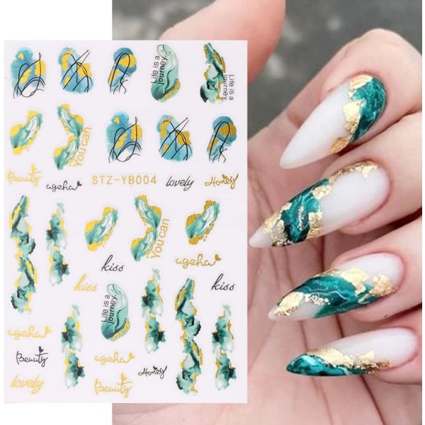 5 ark marmor fransk spets nail art klistermärken Dekaler Självhäftande gröna nageltillbehör Nail Art Design Dekoration Tillbehör