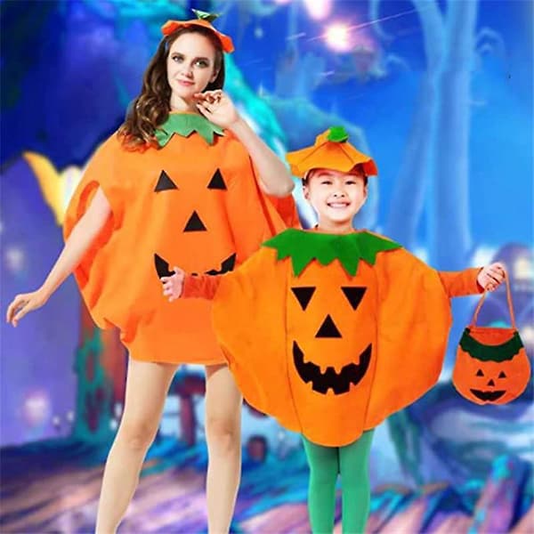 Halloween pumpa kostym, pumpa kostym med hatt och godispåsar