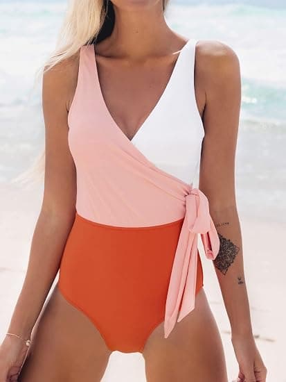 Kvinners One Piece Badedrakt Wrap Color Block Tie Side Badedrakt