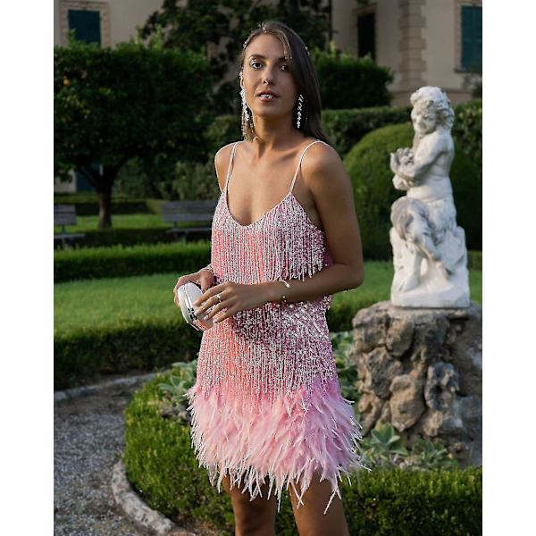 Damfransar Sequine Feather Bodyco Klänning PINK XL