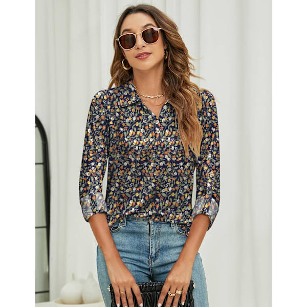 Dame pikétrøyer Button Down Collared kortarmede topper V-hals løse bluser