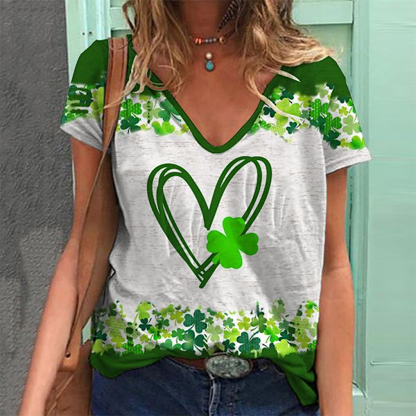St. Patrick's Day Kvinder V-hals T-shirt Bluse Casual Løs Top D L