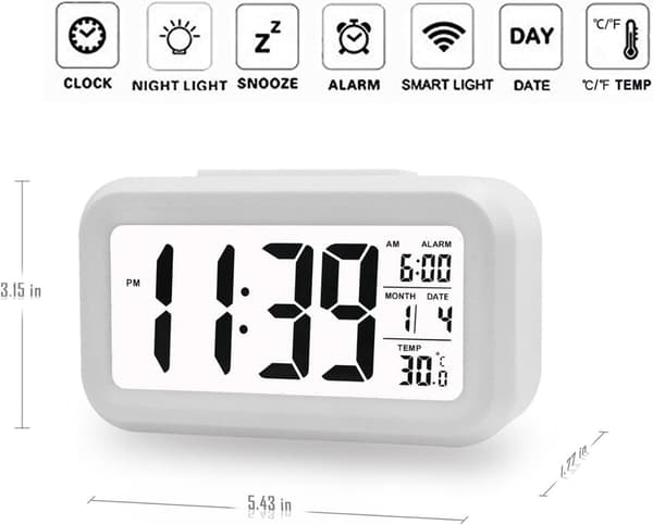 Creative Alarm Clock Morning Snooze Wake Up Clock Väckarklocka LED-bakgrundsbelyst digital display med kalenderdatumvisning Smart indikator (vit)