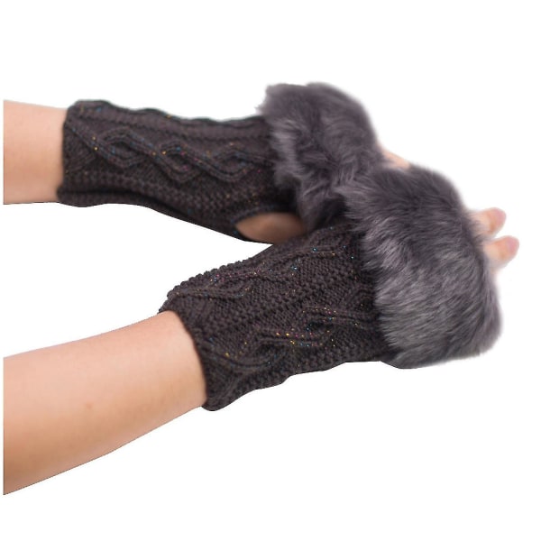 Kvinnor Tjej Håller Varm Vinter Faux Kanin Handled Fingerless Handskar Vantar