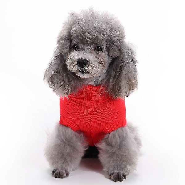 Pet Sweater, Turtleneck Knit Juper Hundtröja Var kappa Söt valp Kattkläder red m