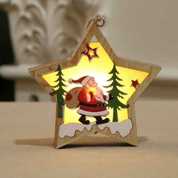 Jul Trä Ljusstjärna Jultomte Snögubbe Hjort Lysande dekor Hängande julgranstillbehör (b)