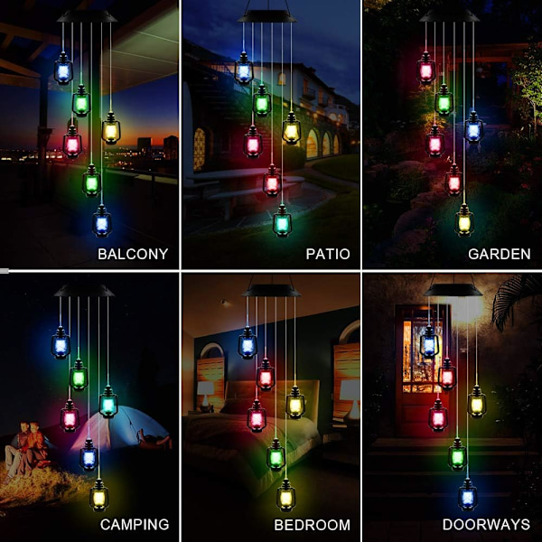 Lanterner Solar Wind Chimes til udendørs LED-lys, farveskiftende vandtætte Windchimes Unique Outdo