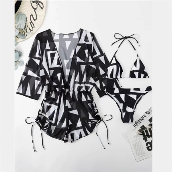 Halter set för kvinnor med cover exig spetsad baddräkt Mode med print Baddräkt Romper 3 delar Badkläder Green S