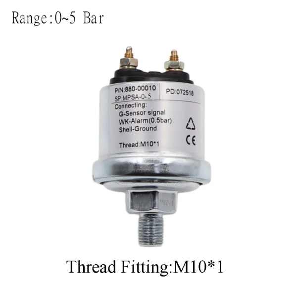 Motoroljetryckssensor med mätområde 0~5 bar /0~10 bar passande för bilbåt oljetrycksmätare M10 & NPT-1/8 5 Bar M10-1