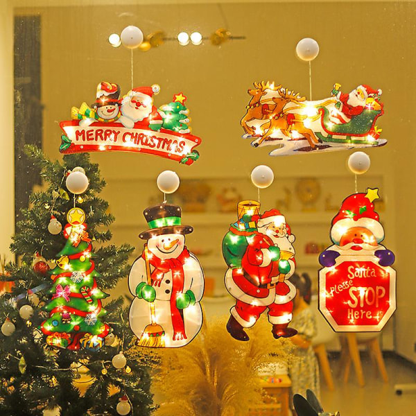 Juledekorasjon LED-lys Vindushengende Dekor Jul med sugekoppkrok for Hjem Showcase Santa Claus-beibao