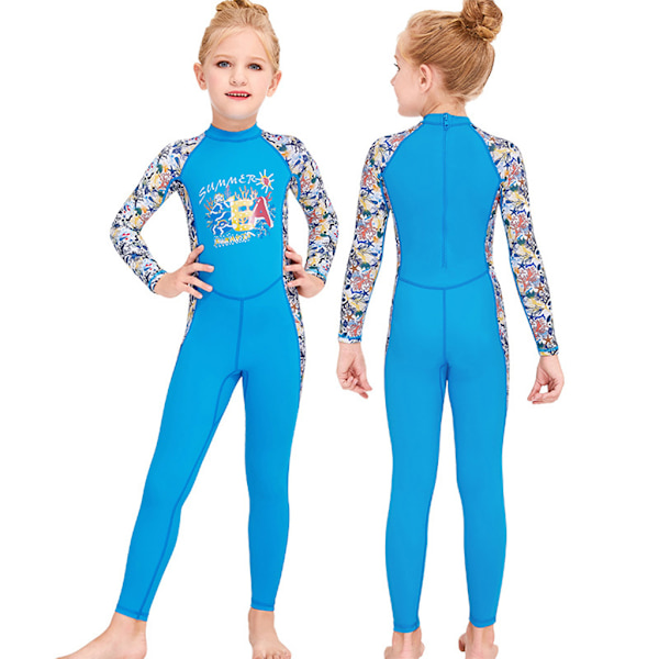 Barn Helkroppsdrakt Langermet Badedrakt Barn Solbeskyttelse Svømming Blue 2XL