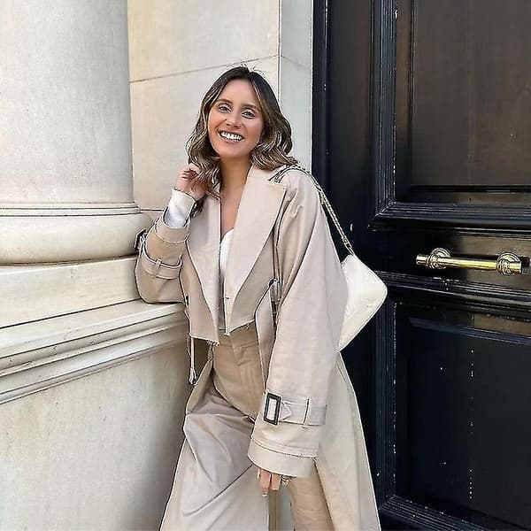 Khaki Cropped Trench Dam Långärmad Cropped De