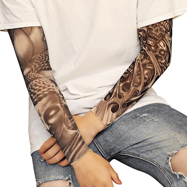 Falske midlertidige tatoveringsærmer Voksne Kvinder Mænd Slip on Elastiske Armstrømper Unisex Party Halloween Tatovering Biker Solbeskyttelse 1 Par-GKK013